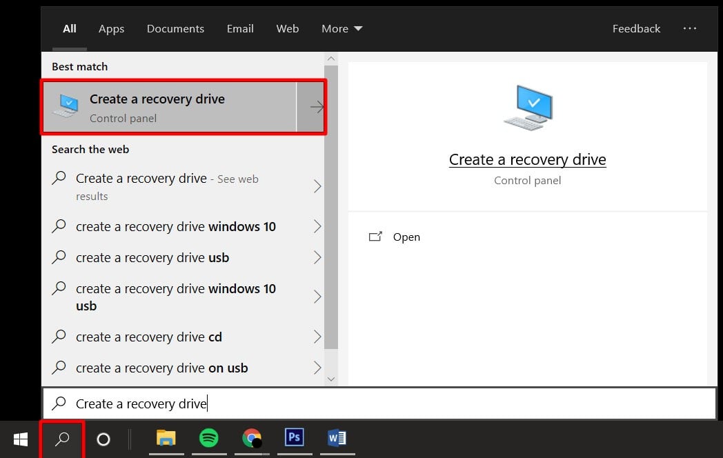Create a recovery Drive