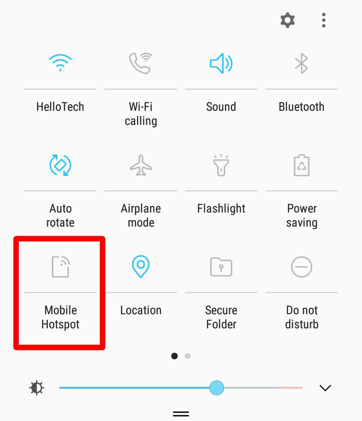 Mobile Hotspot from the quick access menu