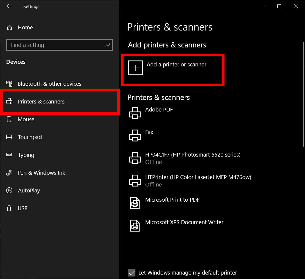 Printers scanners add a printer