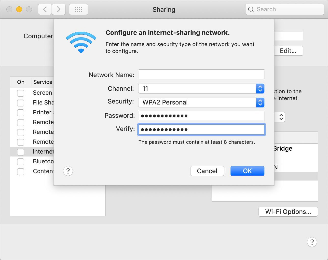 set up a mobile hotspot mac