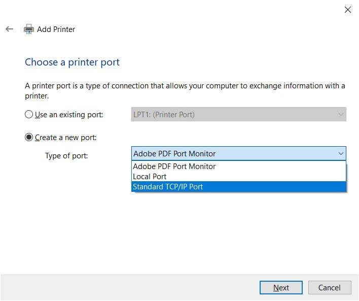 choose a printer port