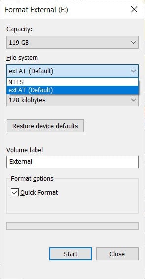 how to format a hard drive in windows 10 choose format