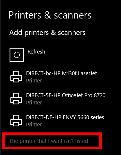 the printer that I want isnt listed