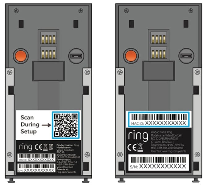 Scan the QR Code or MAC ID on the back of your Ring device