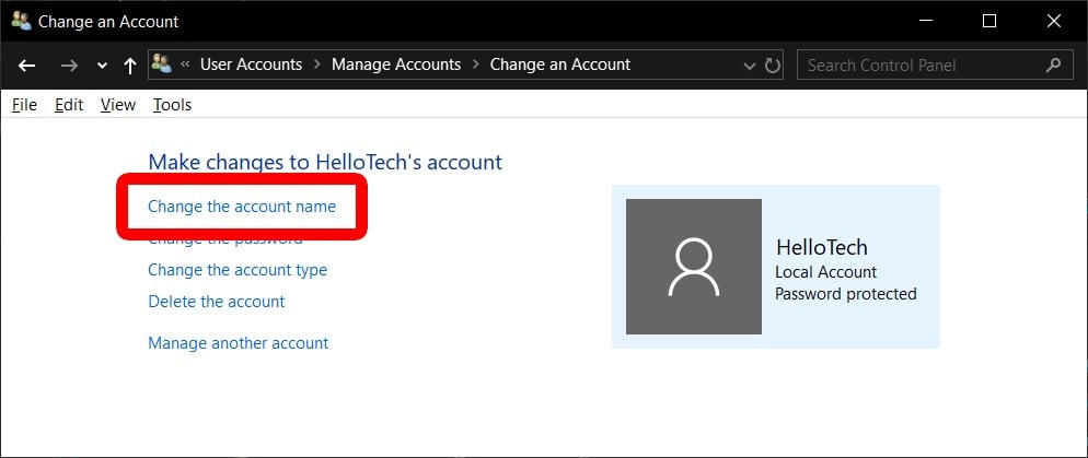 change to administrator windows 10 change account name