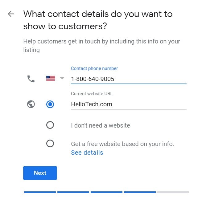 google my business contact info