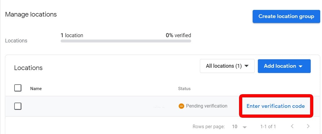 google my business enter verification code