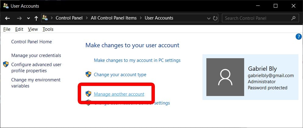 manage another account windows user accounts