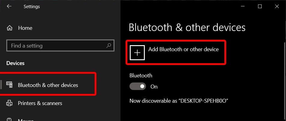 windows 10 settings devices bluetooth turn on