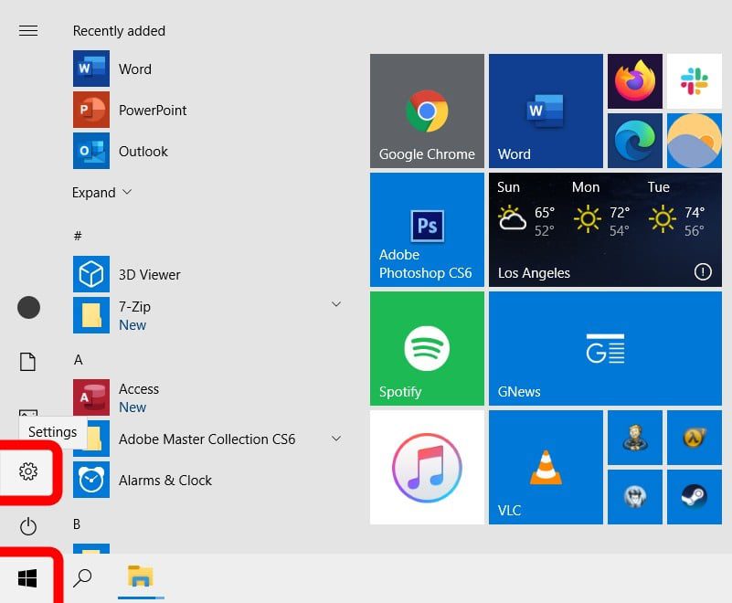 Windows menu bar settings