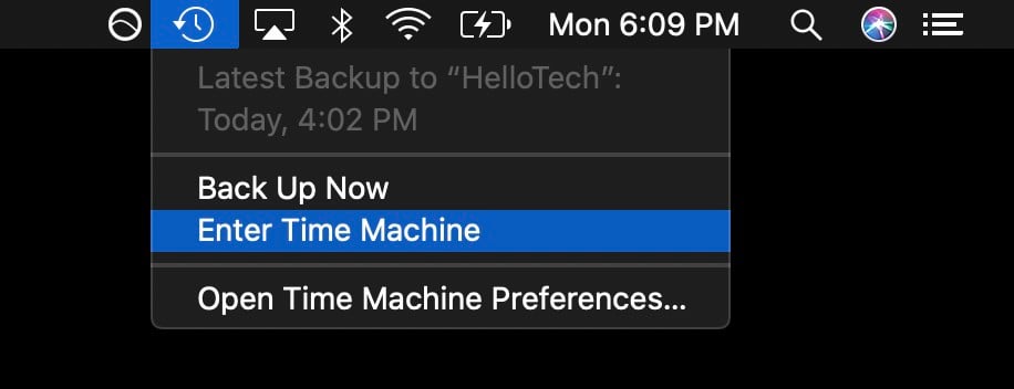 apple menu bar enter time machine