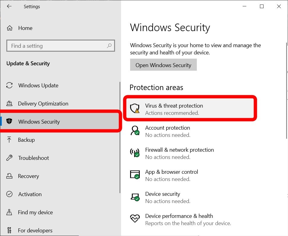 windows security viruses and threat protection