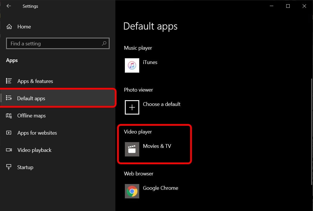 windows settings default apps