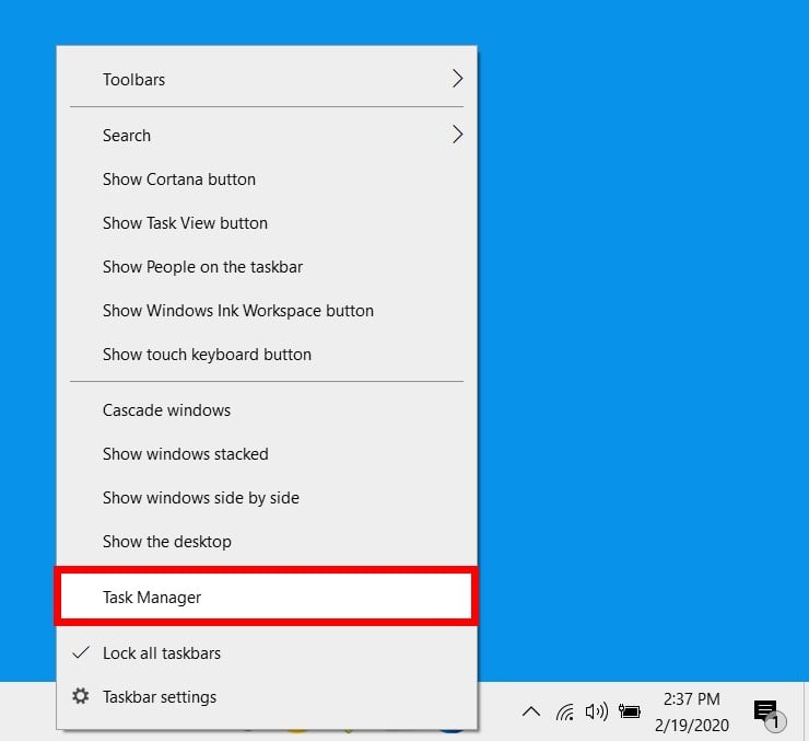 windows 10 taskbar task manager
