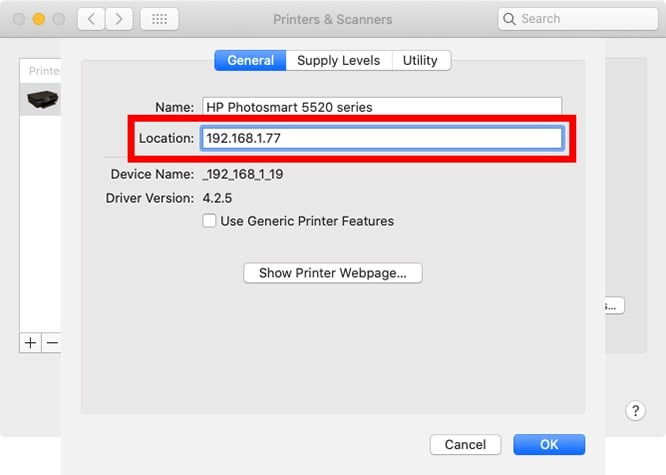 how to change ip address for printer