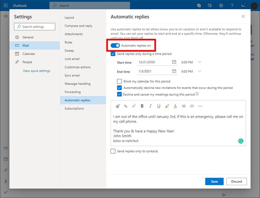 How to Set Up an Automatic Out of Office Reply in Outlook HelloTech How