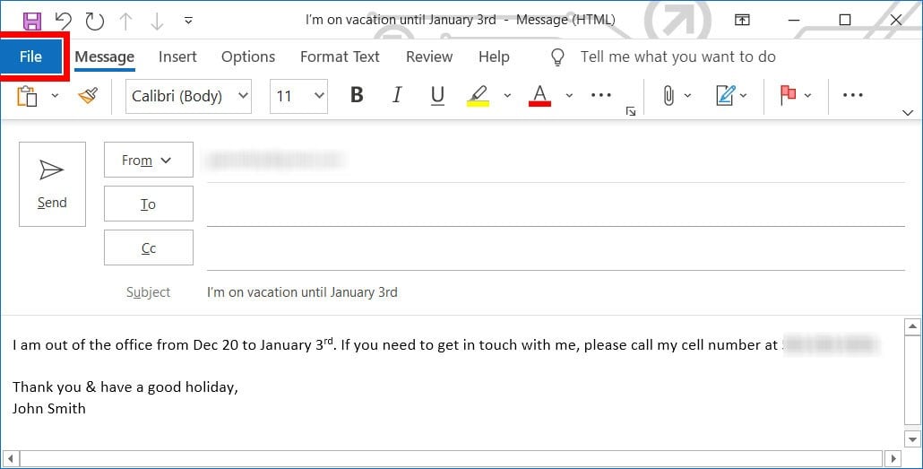 outlook out of office template