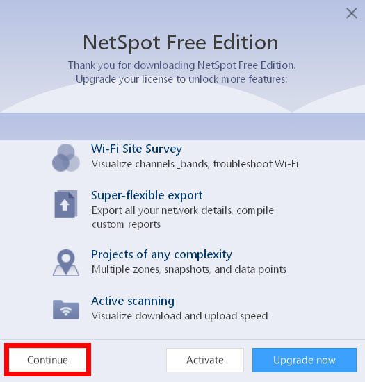 Netspot'un ücretsiz sürümünü kullanmaya devam et