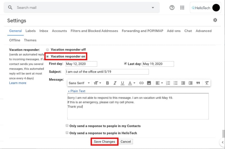 Getand Stroomopwaarts ademen How to Set Up an Automatic Out of Office Reply in Gmail : HelloTech How