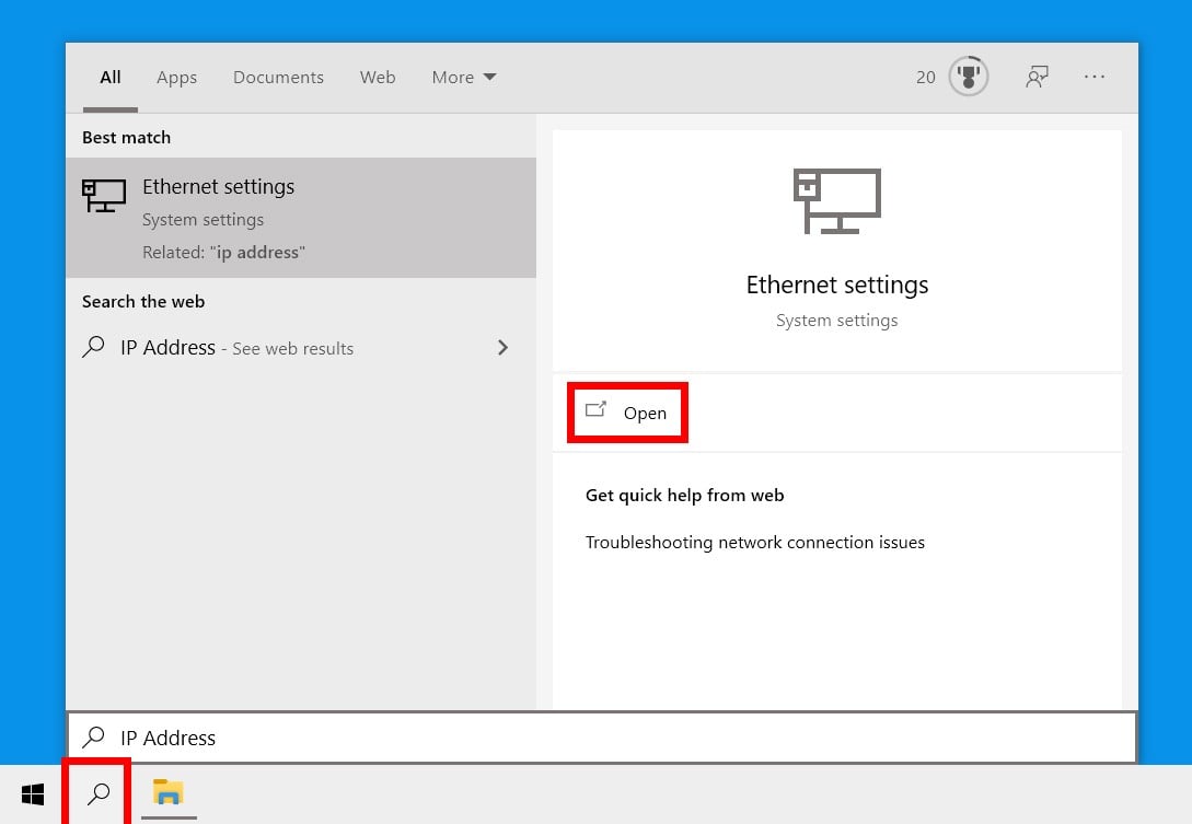 set a static ip on your computer's nic Windows search ip address
