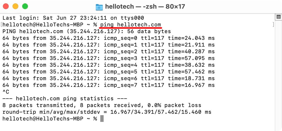 how to do a ping test on mac