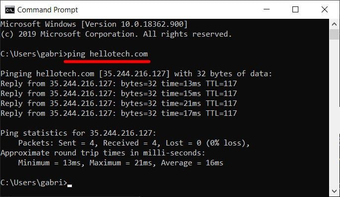 how to ping test windows 10