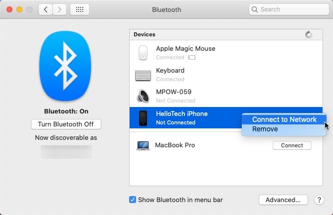 How to Connect to Your iPhone Hotspot via bluetooth