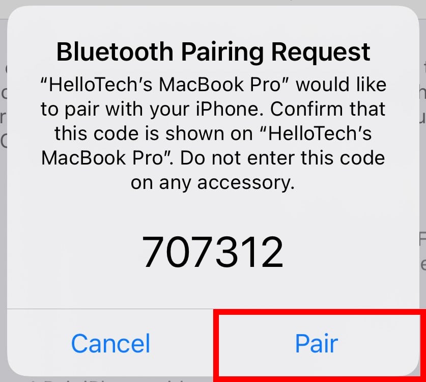 bluetooth pairing request