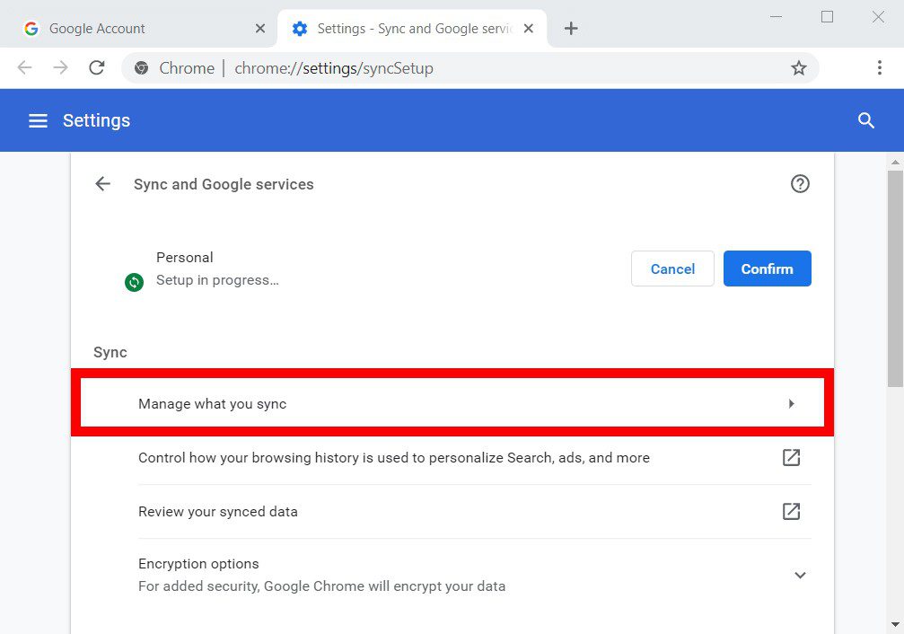 Where is Google Account sync settings?