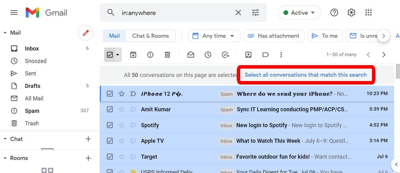 how to clear search mail in gmail