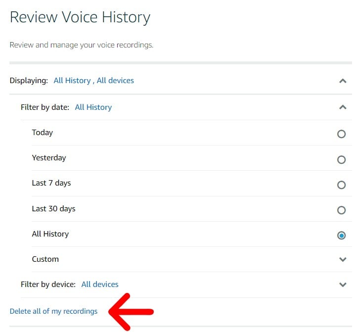 How to Erase Alexa Recording History Via Browser