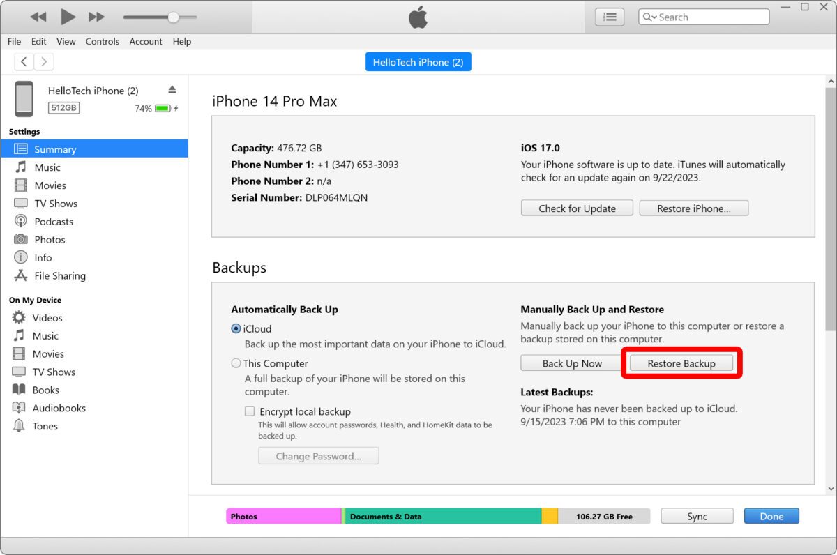 How to Restore iPhone from iTunes