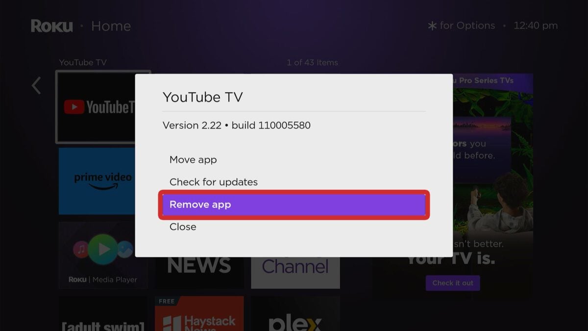 how to delete apps on roku